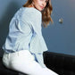Women's Ruffle Bell Sleeve Shirt Blouse In Blue | Femstylo