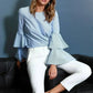 Women's Ruffle Bell Sleeve Shirt Blouse In Blue | Femstylo