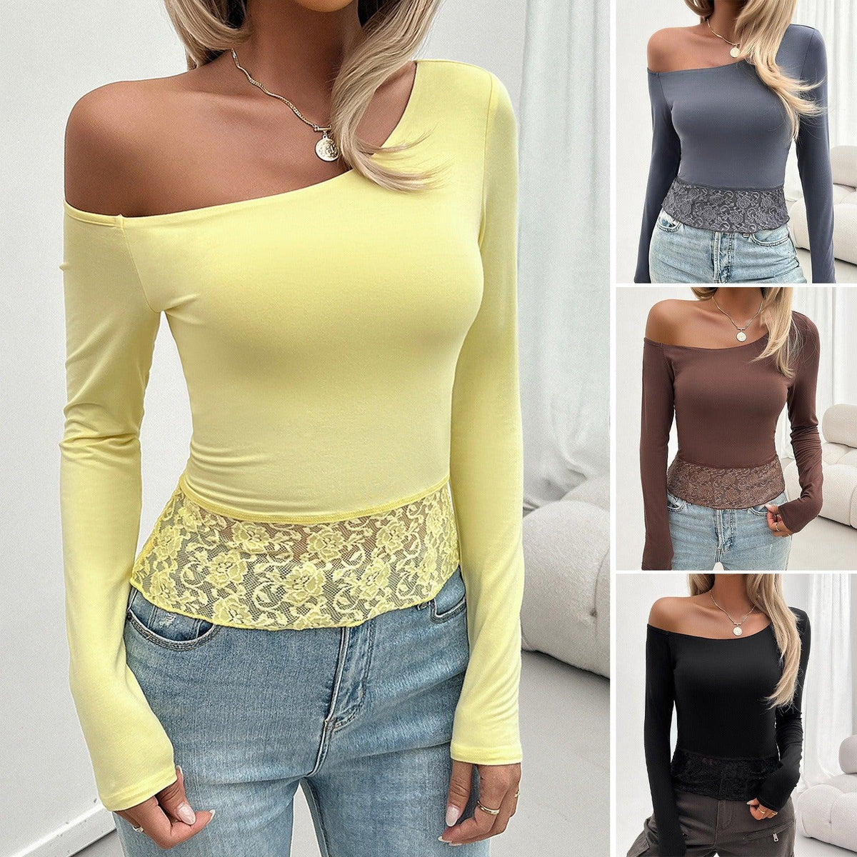 Lace Embrace One Shoulder Top - Sexy Lace Detail Fashion Top for Women