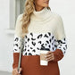 Winter Apricot Turtleneck Splicing Chunky Knit Pullover Sweater