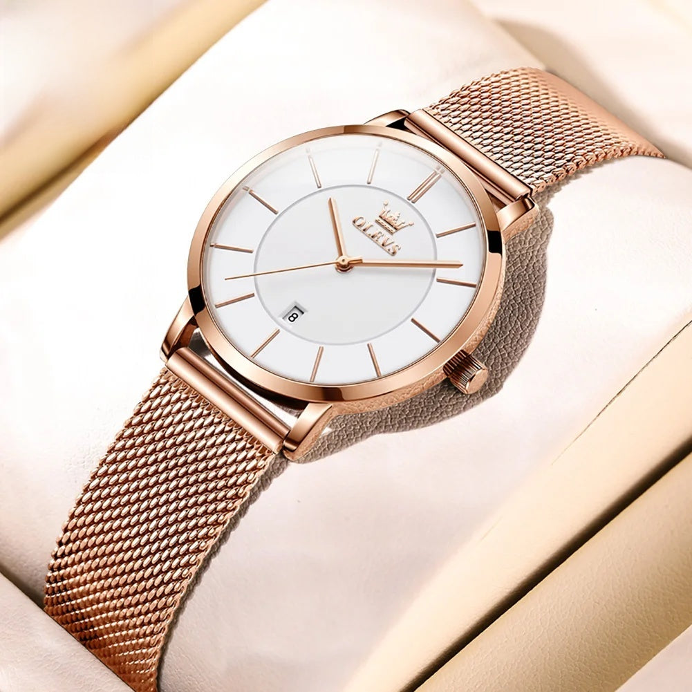 Women's Minimalist Mesh Date Quartz Watch