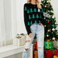 Christmas Tree Round Neck Ribbed Trim Sweater