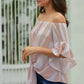 Off The Shoulder Pink White Vertical Stripes Blouse