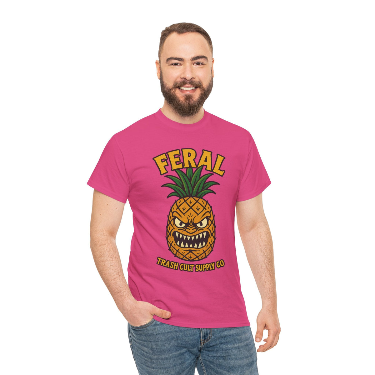 Feral Evil Pineapple Shirt – Aggressive Fruit Trashcore Tee – Gildan 5000 Unisex
