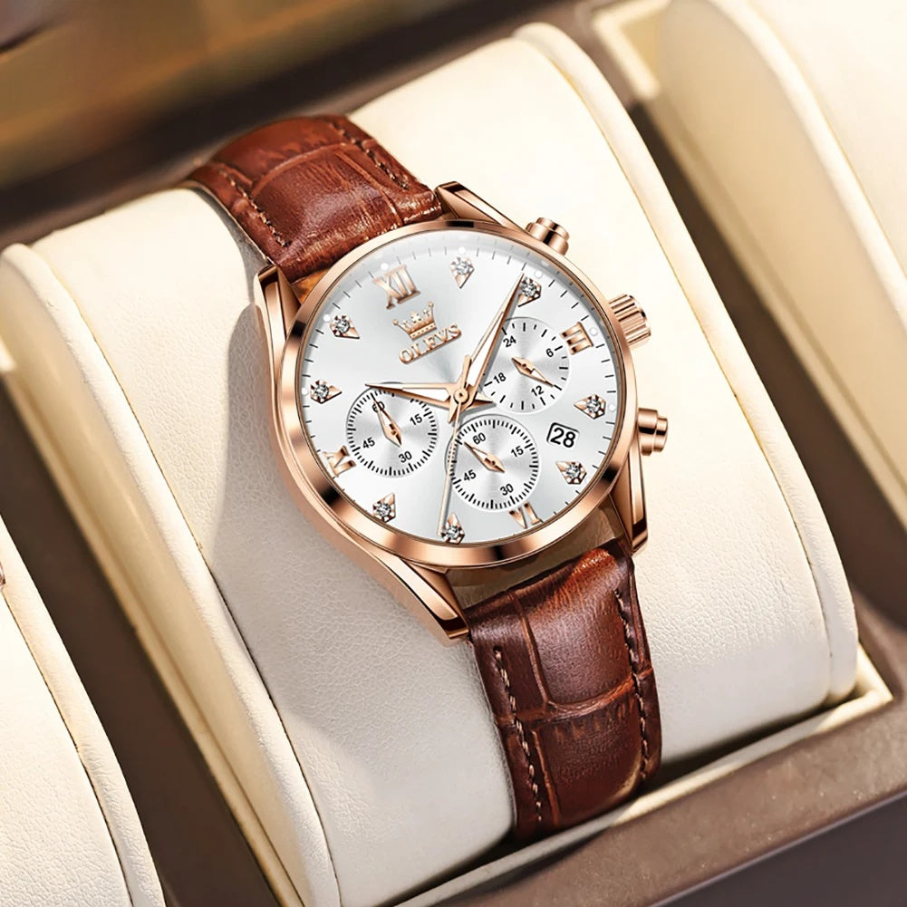 Women's Multifunction Leather Quartz Watch