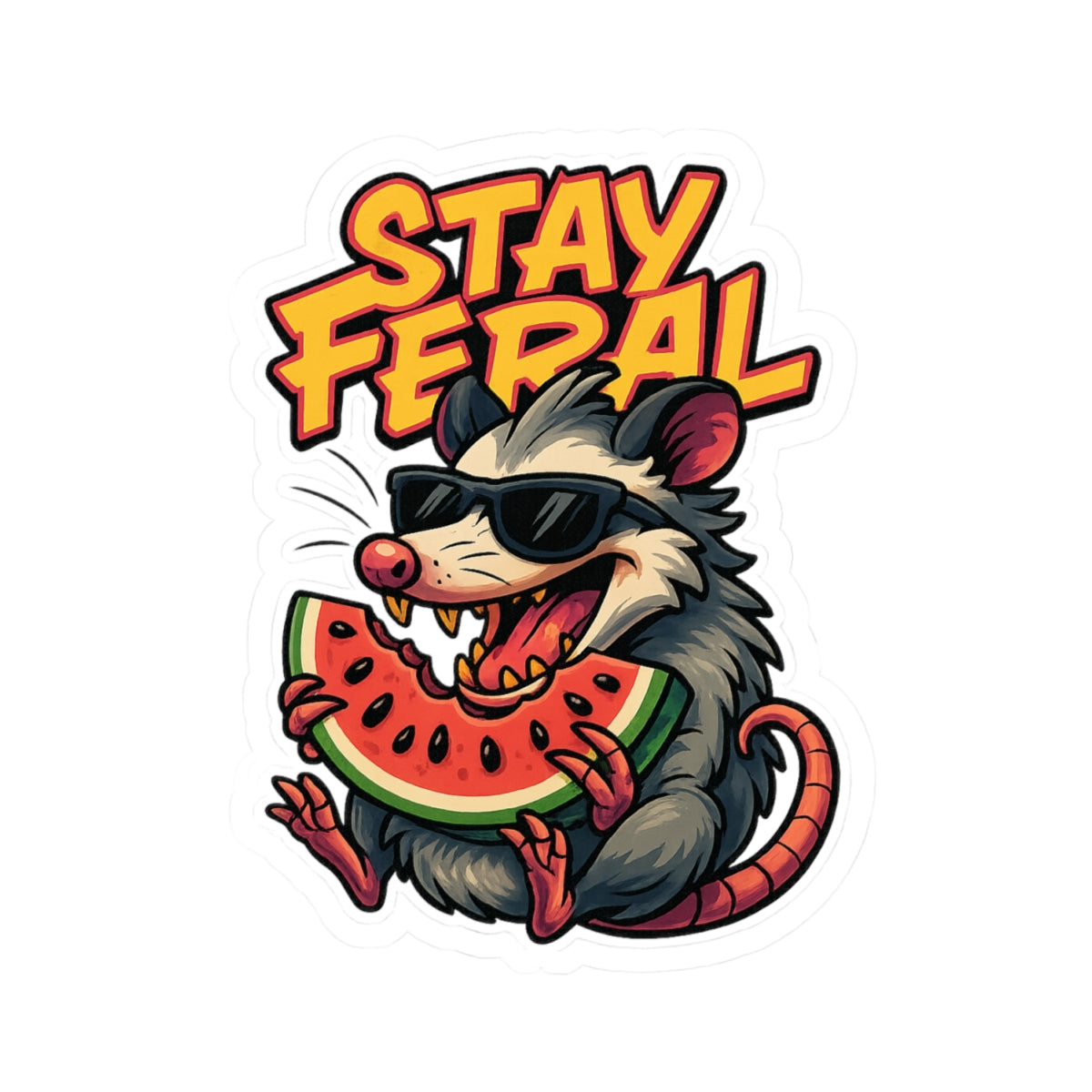 Stay Feral Possum Watermelon Sticker – Funny Summer Kiss Cut Sticker