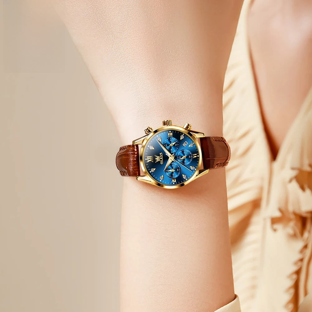 Women's Multifunction Leather Quartz Watch
