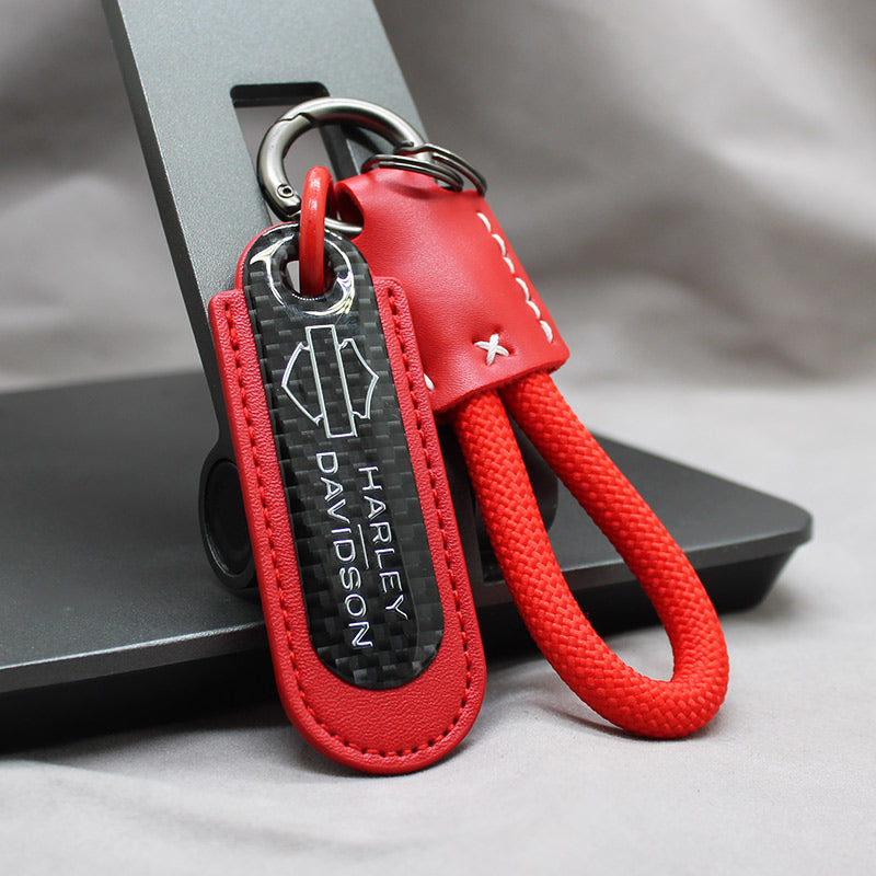Motorcycle Carbon Fiber Leather Keychain