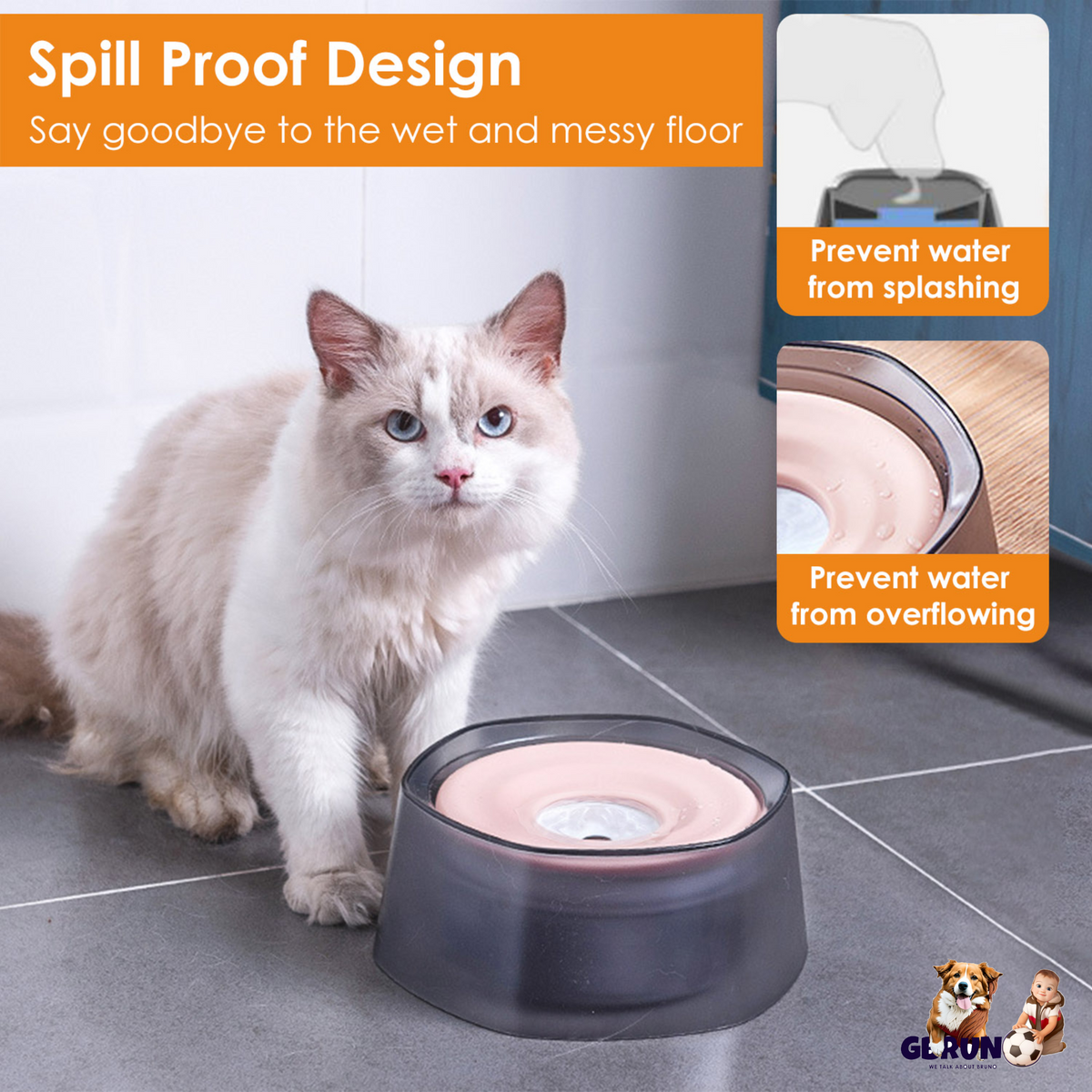 No Spill Dog Cat Water Bowl Spill Proof Slow Water Feeder 47.35oz Pet Water Dispenser Travel Dog Bowl for Dogs/Cats/Pets