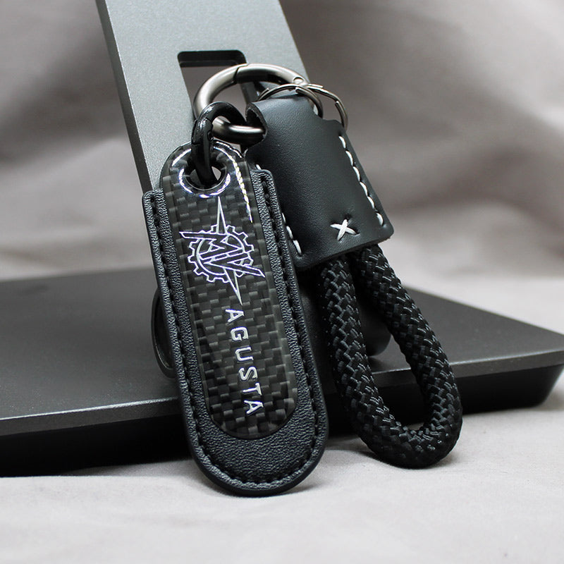 Motorcycle Carbon Fiber Leather Keychain