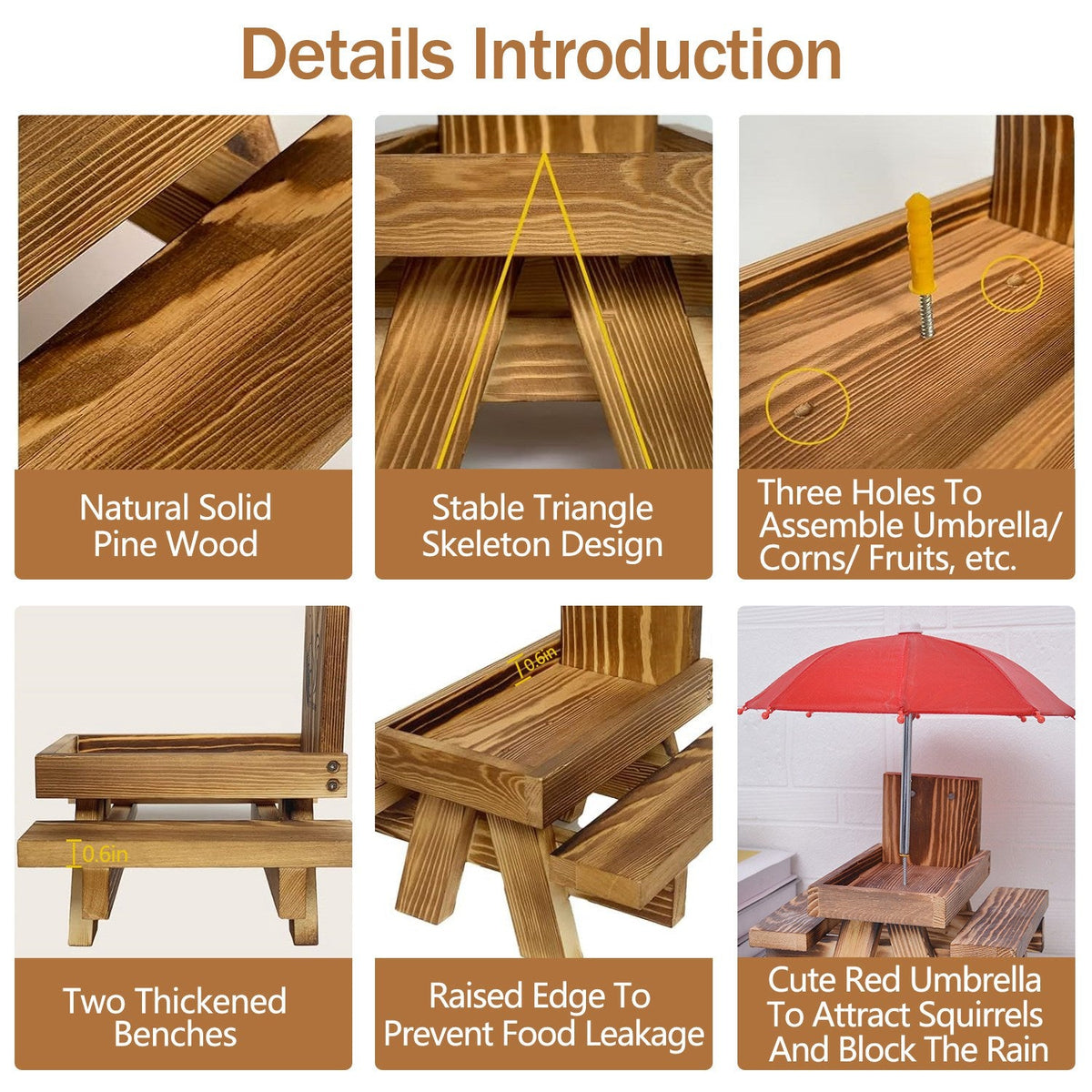 GBruno Squirrel Feeder Wooden Squirrel Picnic Table