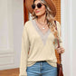Contrast V-Neck Long Sleeve Blouse