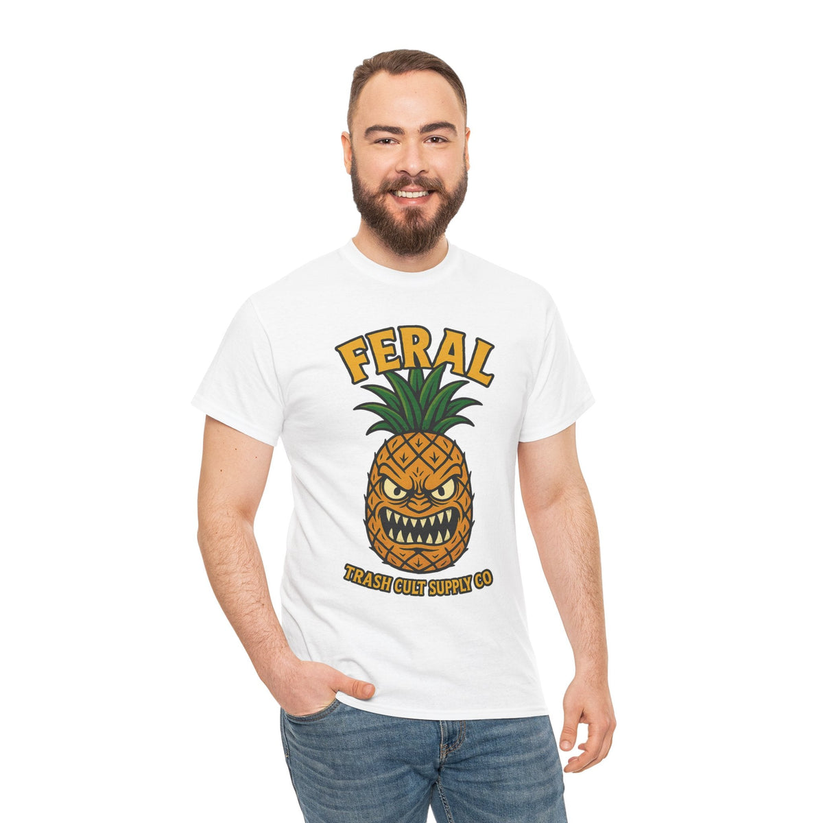 Feral Evil Pineapple Shirt – Aggressive Fruit Trashcore Tee – Gildan 5000 Unisex