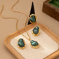 Retro Green Irregular Inlaid Imitation Pearl Necklace Ear Stud And Ring