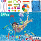 24Pcs Diving Toys Swimming Pool Toys Swim Toys for Kids Aged 3+ Years Old Swim Thru Rings Torpedoes Gems Volleyball Storage Bag