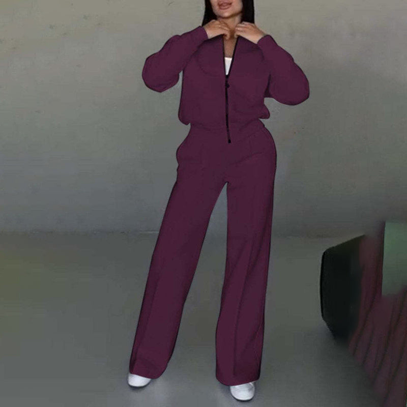 Women’s 2-Piece Zip-Up Sweatsuit Set — Jacket & Wide-Leg Sweatpants
