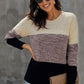 Winter Black Color Block Netted Texture Pullover Sweater