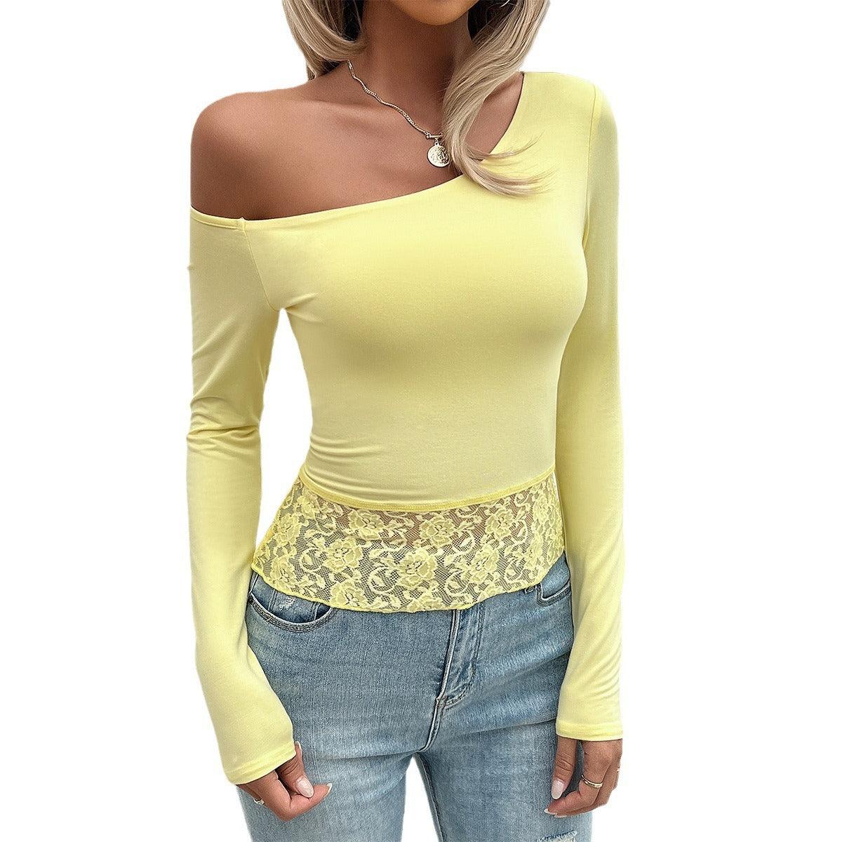 Lace Embrace One Shoulder Top - Sexy Lace Detail Fashion Top for Women