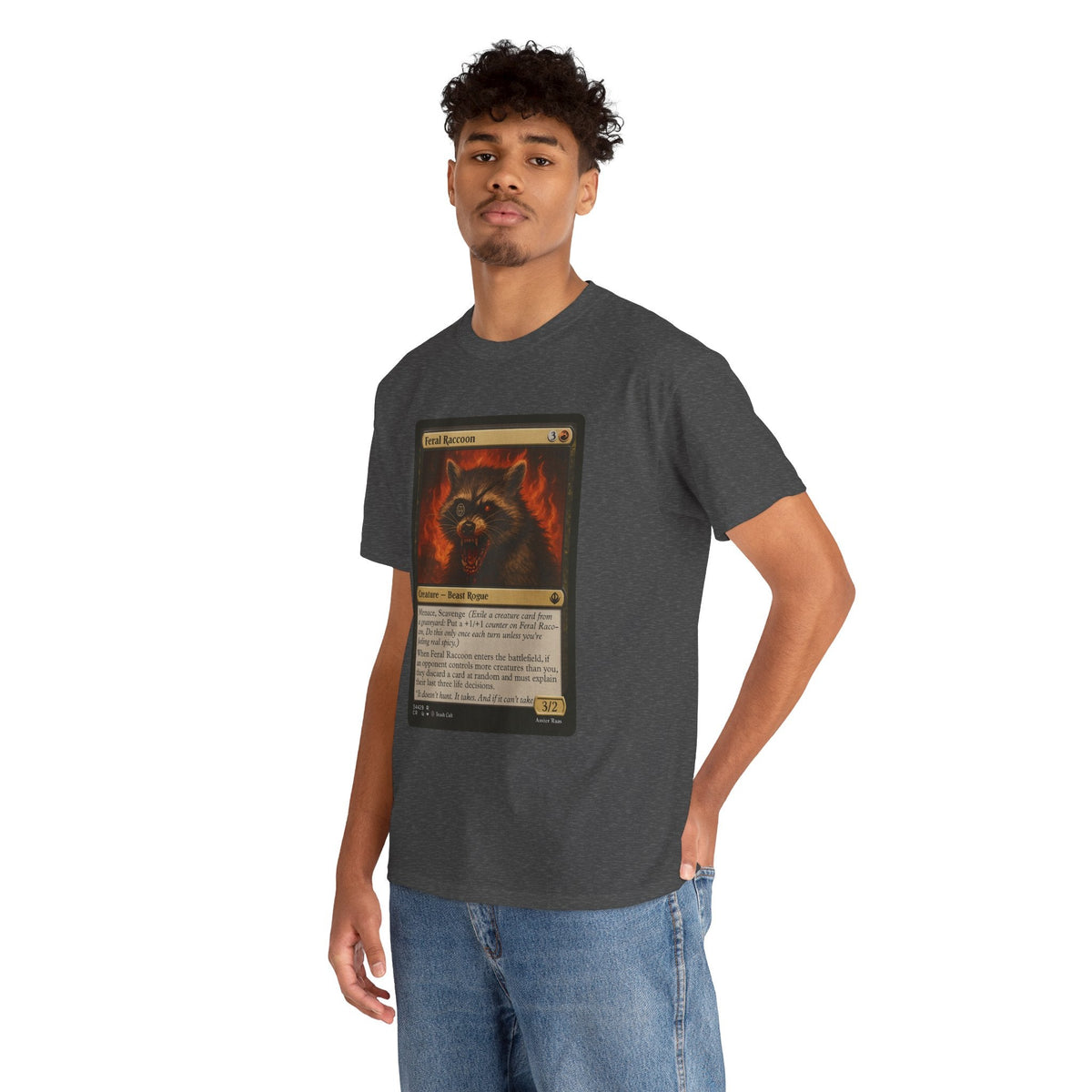 Feral Raccoon Magic Card Shirt – MTG-Inspired Beast Rogue Tee, Trash Cult Creature Card, Gildan 5000 Unisex T-Shirt