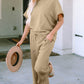Textured Drawstring Waistband Pants and Top Set