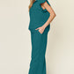 Textured Ruffle Top & Drawstring Wide Leg Pants Set