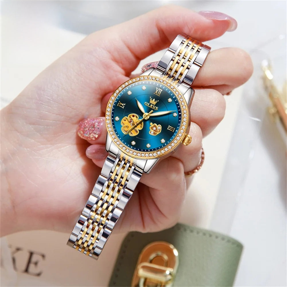 Women's Floral Openwork Automatic Bracelet Watch