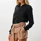 Oversized Military Blouse – Gold Button Long Sleeve Top | Femstylo