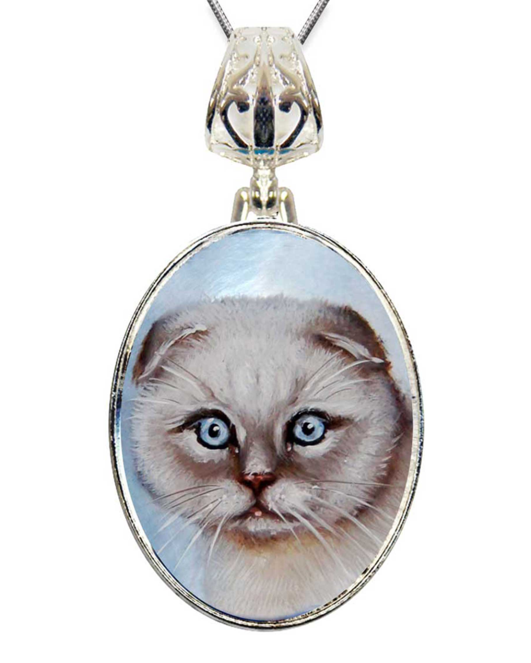 Scottish Cat Silver Plated Mother of Pearl Jewelry Pendant Necklace - 44038O