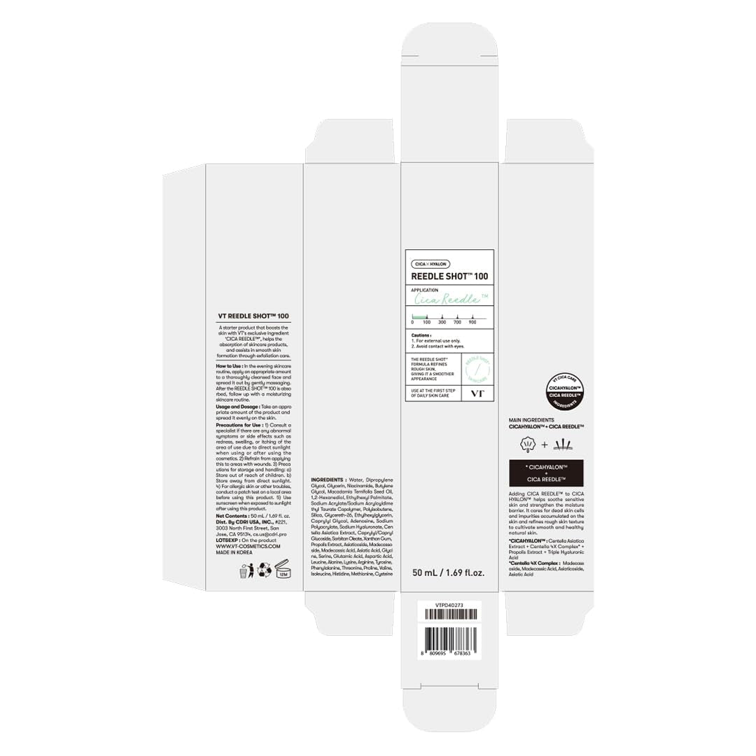 CICA Reedle Shot 100, Spicule Microneedling Serum for Pore Care & Exfoliation, Exosome, Centella Asiatica for Glass Skin, Skin Texture, Korean Liquid Skin Booster (1.69 Fl Oz / 50Ml)