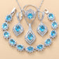 Inlaid Gemstone Pendant Earrings Necklace And Ring For Women 4 PCs Set
