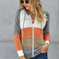 Womens Zipped Front Gray Colorblock Hollow-out Knit Hoodie