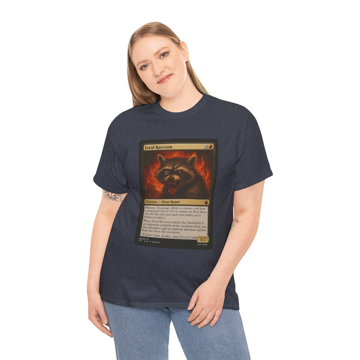 Feral Raccoon Magic Card Shirt – MTG-Inspired Beast Rogue Tee, Trash Cult Creature Card, Gildan 5000 Unisex T-Shirt