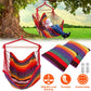 Hammock Hanging Chair Canvas Porch Patio Swing Seat Portable Camping Rope Seat Wooden Stick Hammock Chair with 2 Pillows 265LBS Load-bearing
