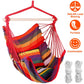 Hammock Hanging Chair Canvas Porch Patio Swing Seat Portable Camping Rope Seat Wooden Stick Hammock Chair with 2 Pillows 265LBS Load-bearing