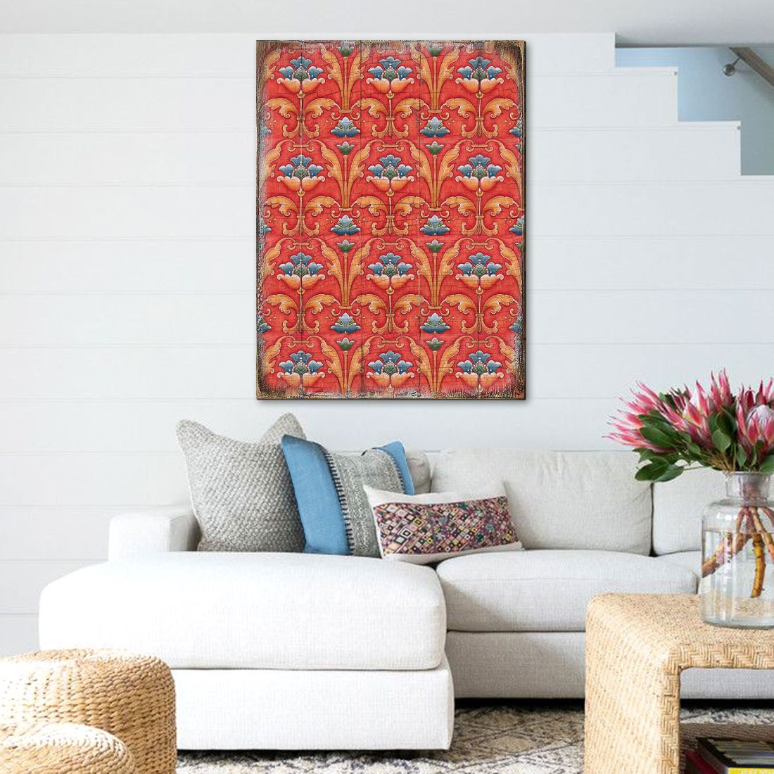 Red and Blue Floral Rustic Wooden Wall Art by G. DeBrekht - Floral Ornamental Decor - 95017B