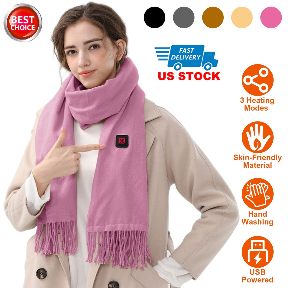 Electric Heated Winter Scarf USB Heating Neck Wrap Unisex Heated Neck Shawl Soft Warm Scarves 3 Heating Modes for Outdoor Cycling Skiing Skating