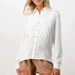 Oversized Military Blouse – Gold Button Long Sleeve Top | Femstylo