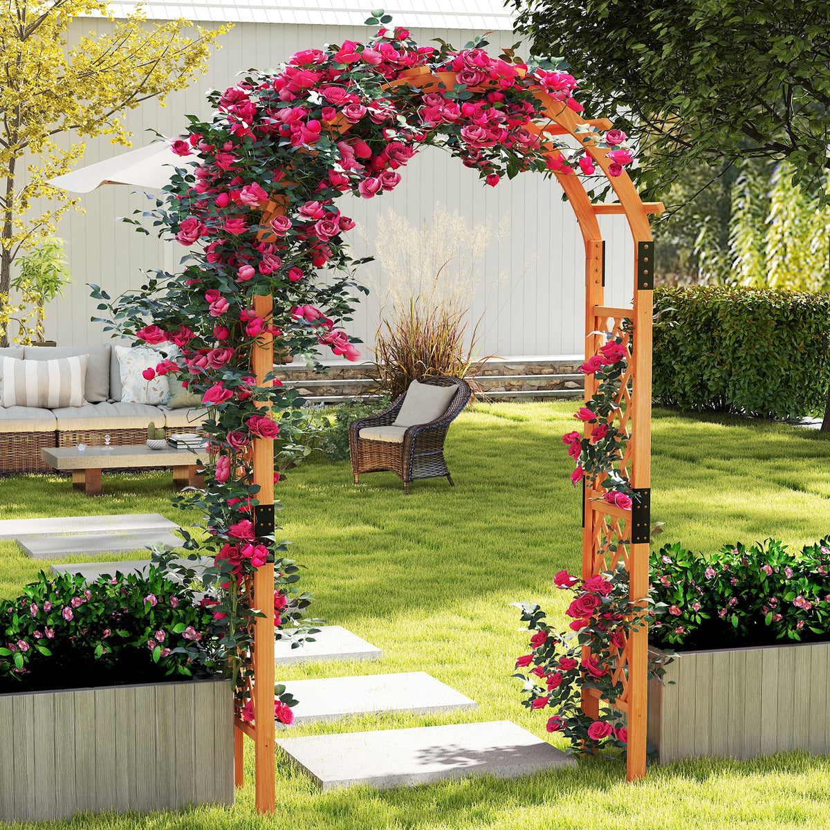 7.7 Feet Garden Arch Wooden Arbor for Climbing Plants