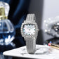 ROCOSJEWE Luxury Silver Diamond Ladies Watch for Women, Square Quartz Wrist Watch with Natural Mother-of-Pearl Dial, Elegant Small Dial, Premium Branded Women’s Watch, Gift for Women R0264