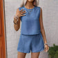 Women's Solid Color Sleeveless Vest & Shorts Set