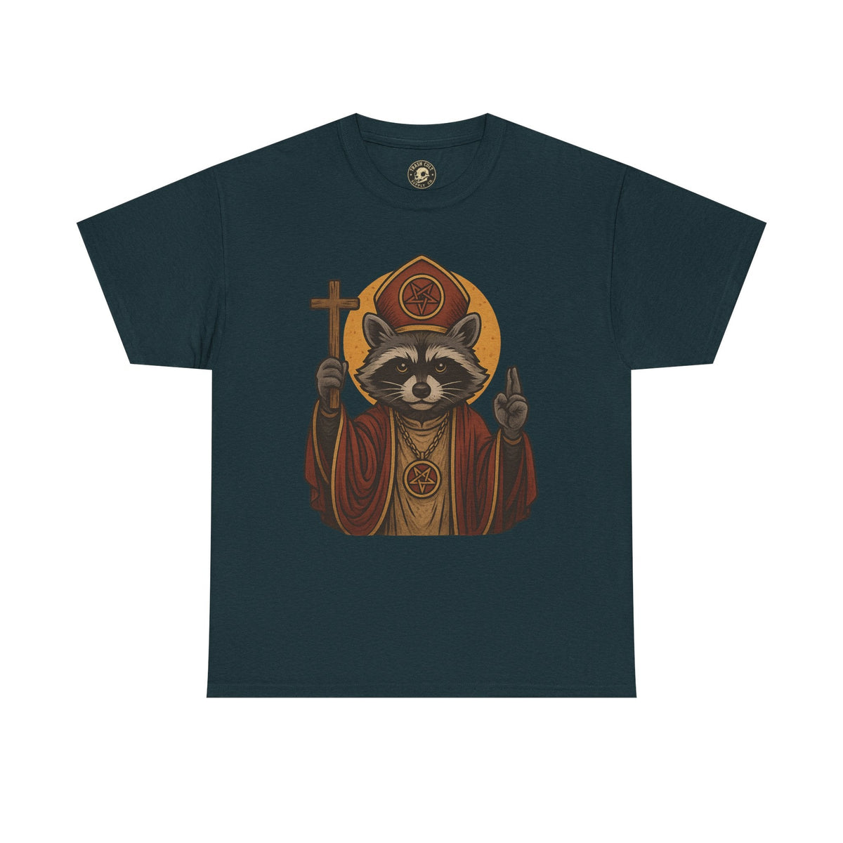 Holy Raccoon Pope Shirt – Funny Cult Priest Graphic Tee – Gildan 5000 Unisex