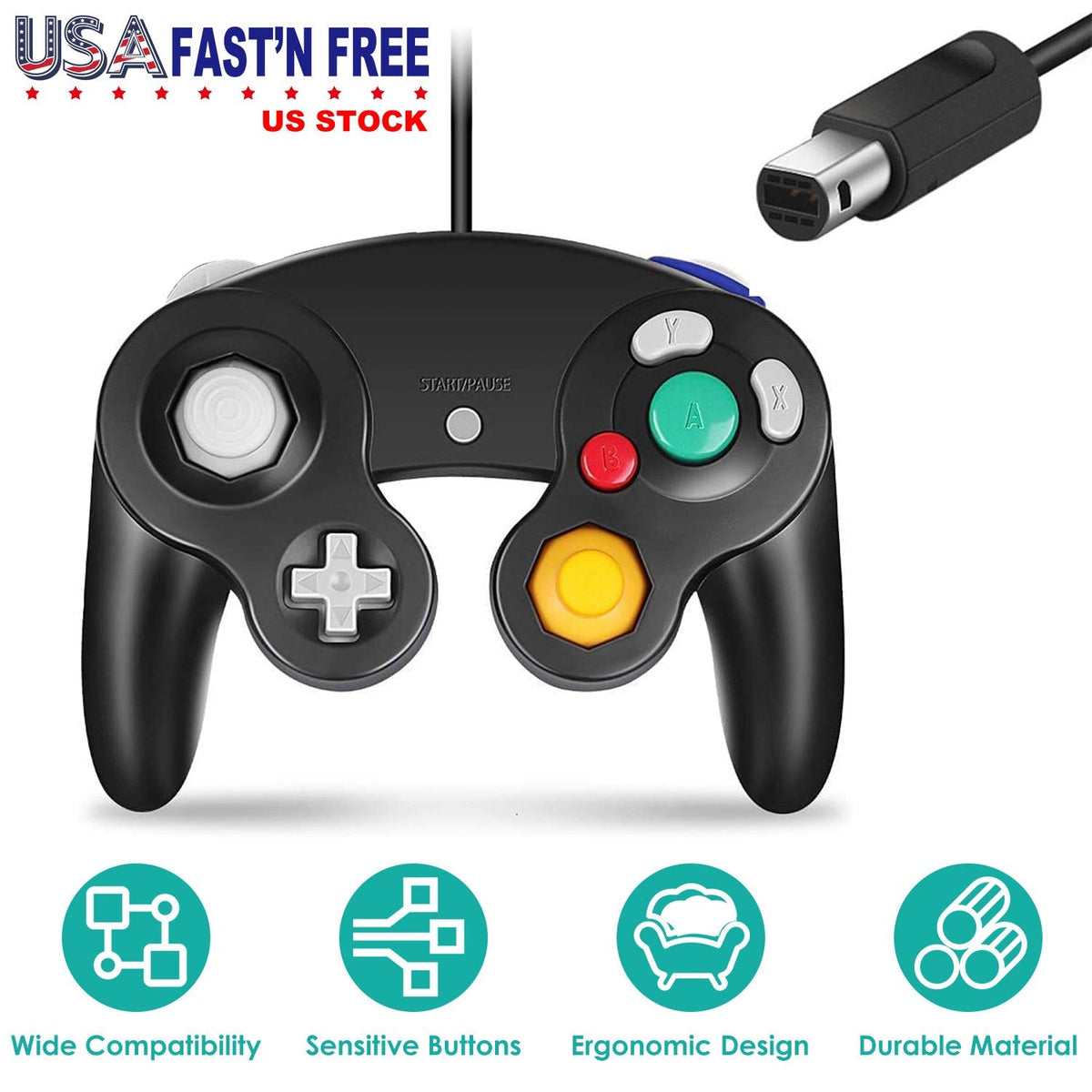 Shock Wired Game Controller Gamepad Compatible with Nintendo Wii Gamecube