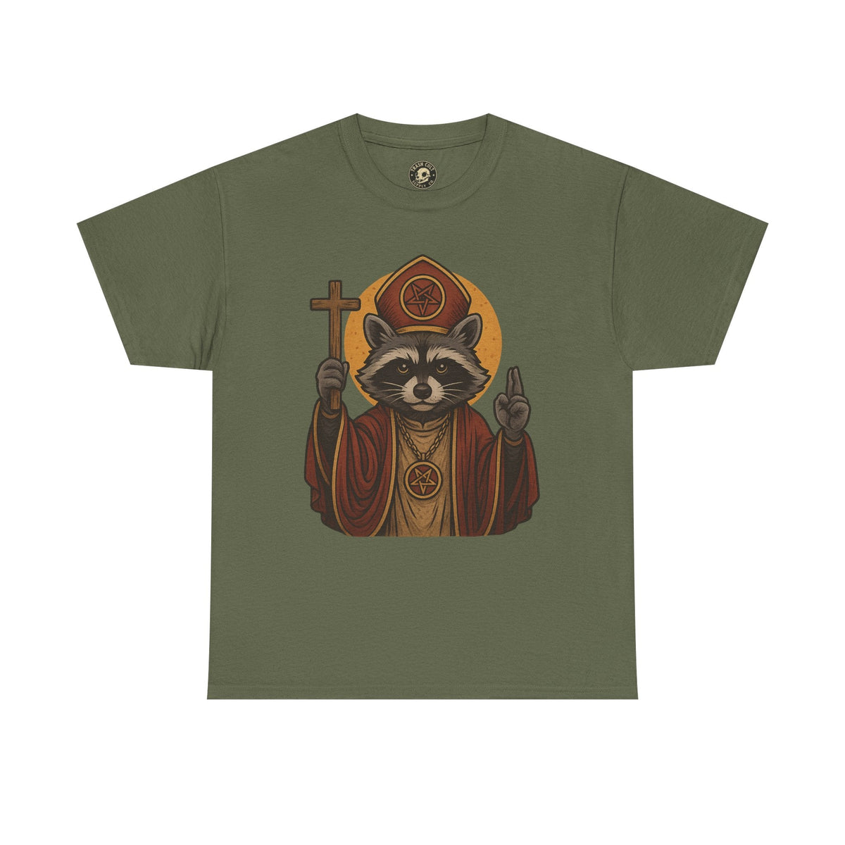 Holy Raccoon Pope Shirt – Funny Cult Priest Graphic Tee – Gildan 5000 Unisex