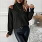 Women’s Elegant Off-Shoulder Turtleneck Sweater — Long Sleeve Knit Top