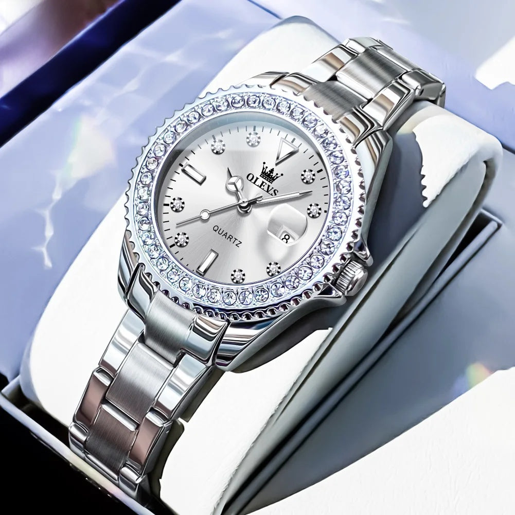 Women's Sunray Dial Crystal-Bezel Quartz Watch
