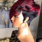 Dark Red Pixie Cut Wig Human Hair Short Bob Wig With Natural