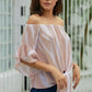 Off The Shoulder Pink White Vertical Stripes Blouse