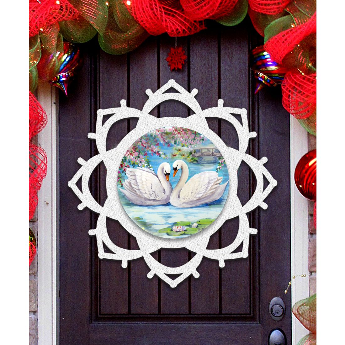 Snowflake Loving Swans Door Hanger by G. DeBrekht - Love Family Kids Decor - 8173433H