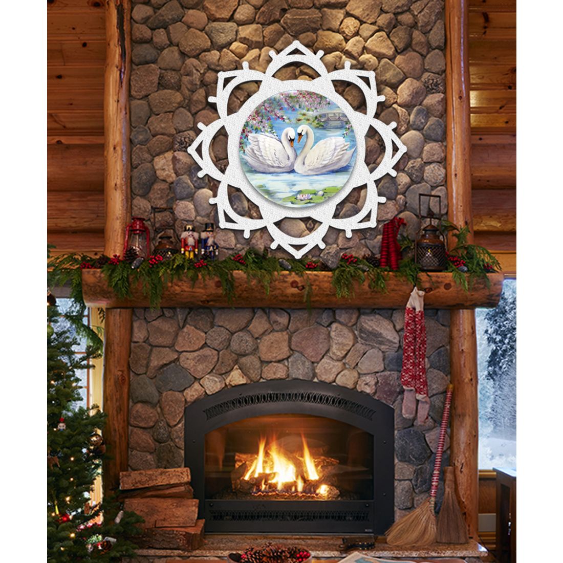 Snowflake Loving Swans Door Hanger by G. DeBrekht - Love Family Kids Decor - 8173433H