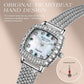 ROCOSJEWE Luxury Silver Diamond Ladies Watch for Women, Square Quartz Wrist Watch with Natural Mother-of-Pearl Dial, Elegant Small Dial, Premium Branded Women’s Watch, Gift for Women R0264